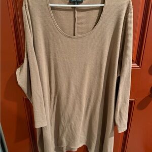 Slinky Brand Beige Ribbed Long Sleeve Top